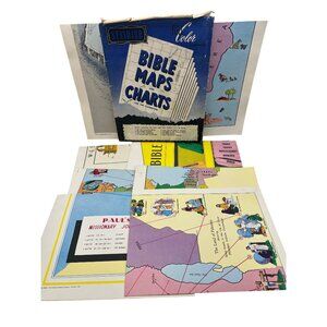 1951 Standard Bible Maps And Charts 8 Poster Set 19x25 Sunday School Vintage Lot